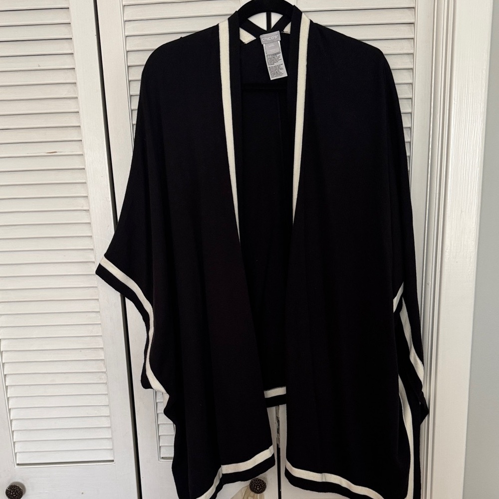 Chico's Elegant Black Cardigan with White Accents